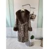 Winter Leopard Print Imitation Mink Jacket Temperament Winter Fashion Extended Shawl Fur Collar Coat Women