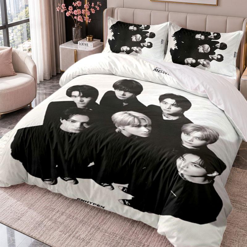 ENHYPEN 3Pcs Bedding Set Duvet Cover With Two Pillowcases For Bedroom Home Decoration