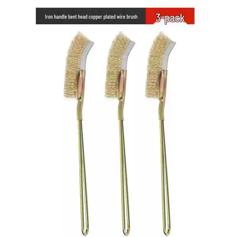 Iron Handle Wire Brush for Cleaning and Rust Removal - Bent Head, Stainless Steel, Nylon, Mini Size