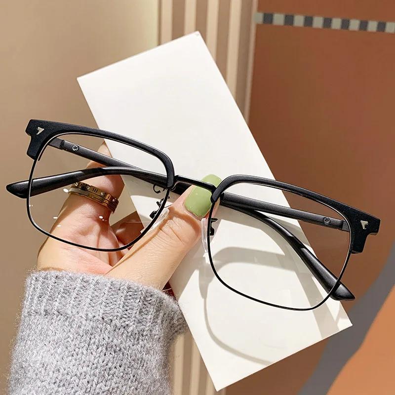 Vintage Half Spectacle Frame Frame Transparent Eyeglasses Luxury Design Minus Diopter Myopia Eyewear Classic Trendy Blue Light Blocking Glasses