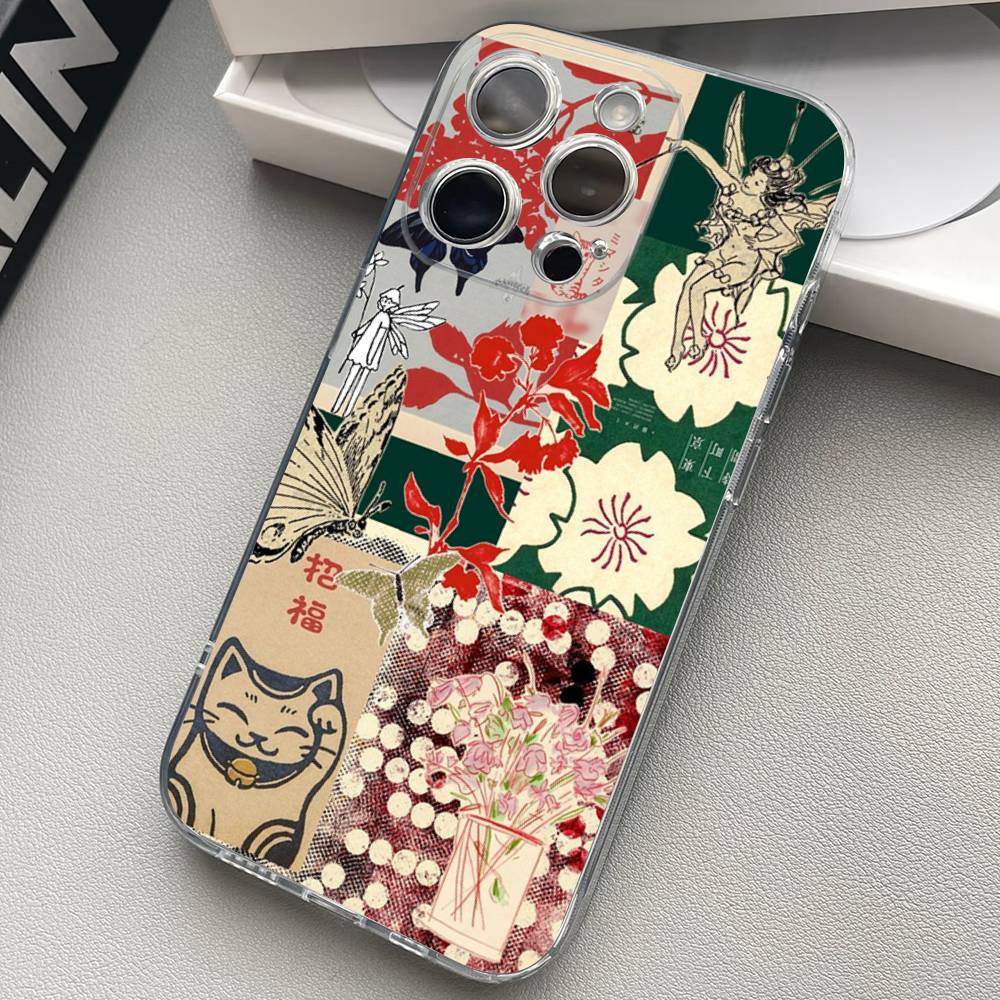 China Chic Mosaic Graffiti Green Rattan Phone Case For iPhone 17 15 14 13 11 12 16 Pro Max Plus Mini Transparent Silicone Soft