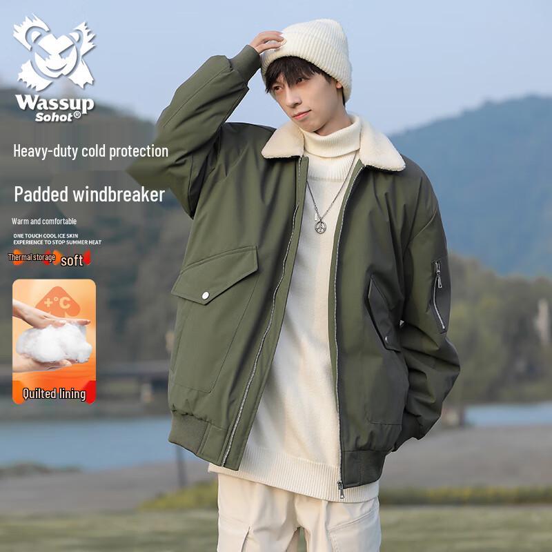 Wassup Sohot Men's Lapel Lamb Wool Padded Workwear Jacket