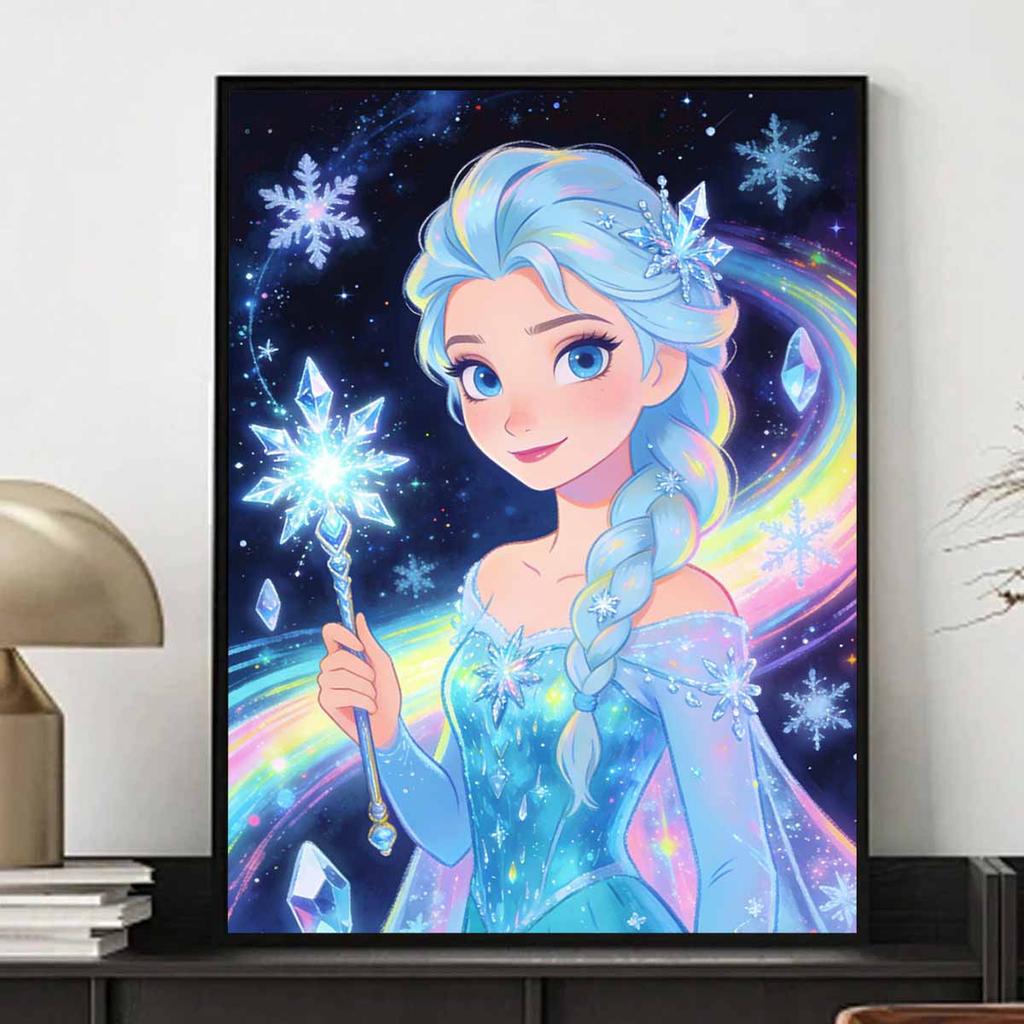 Disney Diamonds Elsa Art Painting Kit Diamond Painting Home Decor Sparkling Snowflakes Magical Wand Frozen Theme Artwork for Fans and Collectors
