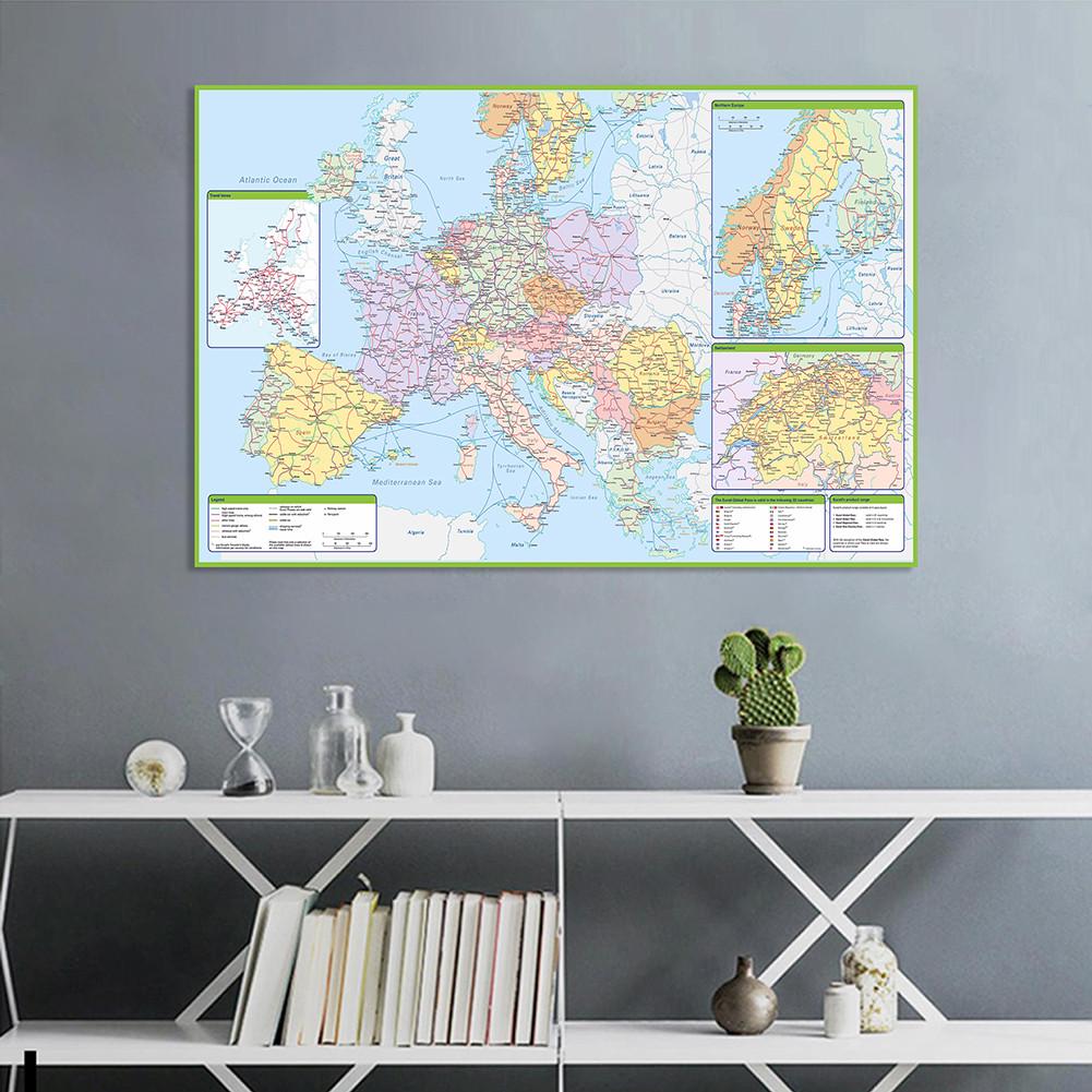 Europäisches Eisenbahnnetz Kartenposter - Detaillierte Kontinentale Zugrouten Wandkunst Dekoration für Zuhause Büro, Pädagogische Geografiekarte Papierdruck