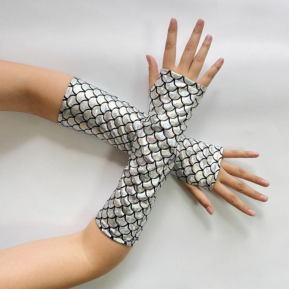 Colorful Design Fish Scale Gloves Fish Scale Pattern Cosplay Gloves  Dress Accessories