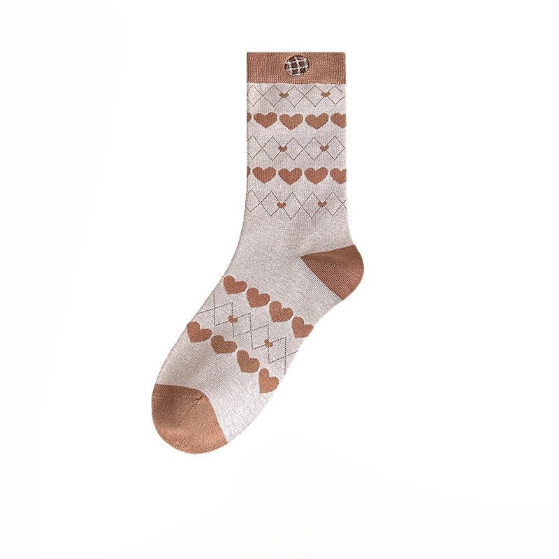 

Женские осенне-зимние новые носки из хлопка с вышивкой, мультяшным рисунком, любовью, милым кружевом в рубчик 1 pair