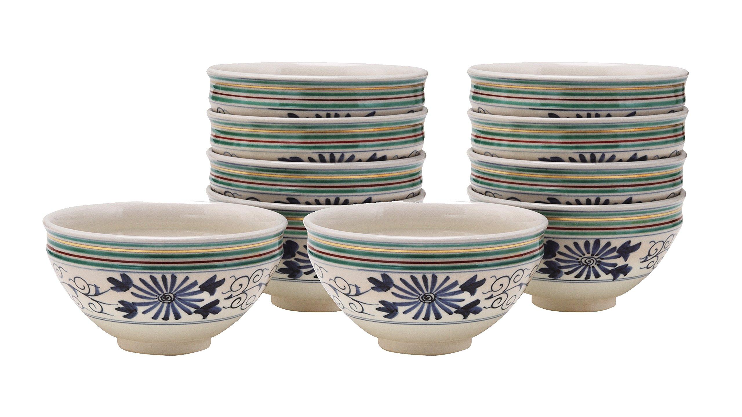 

Tanaka Kousen Matcha Diameter x Height Set of 10 Annan Arabesque Tenmoku Style Bowls in a Paulownia Wood Box Bowls, White, Size 12.4cm 6.7cm (One