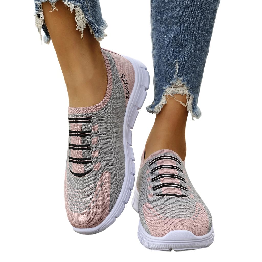 Lightweight Slip On Sneakers for Women Breathable Knit Upper Flexible Sole Casual Walking Shoes