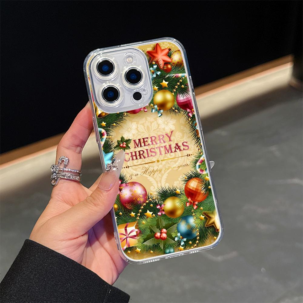 Ae106 Happy New Year art Merry Christmas Magsafe Transparent Cases for Samsung S23 S24 Ultra S21 iPhone 16 Pro Max Magnetic Wireless Charge Back Cover