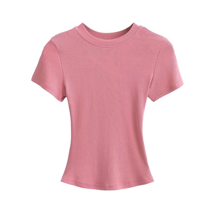 Pure Desire Women's Spicy Girl Round Neck Ribbed Summer T-Shirt