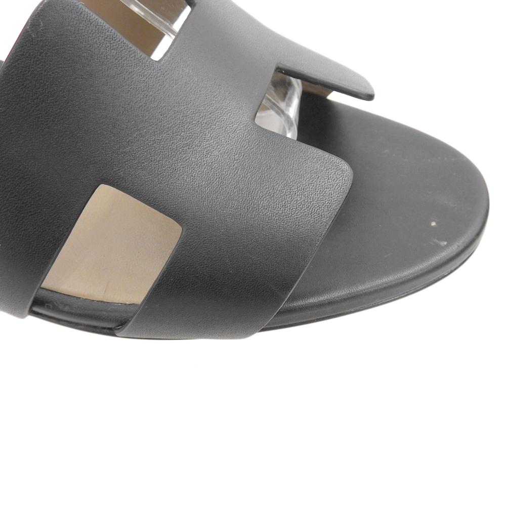 HERMES Legend Calfskin Sandals Women's Black 38 1/2 shoes black leatherUsed