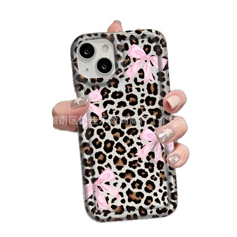 Full screen leopard print bow iPhone17 Apple 16promax mobile phone case 13/14/15 plus soft 12mini