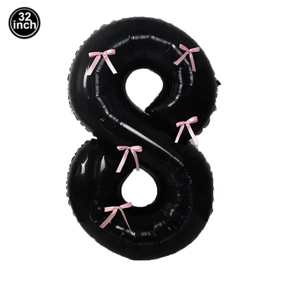 32inch Aluminum Film Black Bow Number Balloons Ribbon Bows Balloons for Birthday Decoration Supplies Anniversary Number Balloons