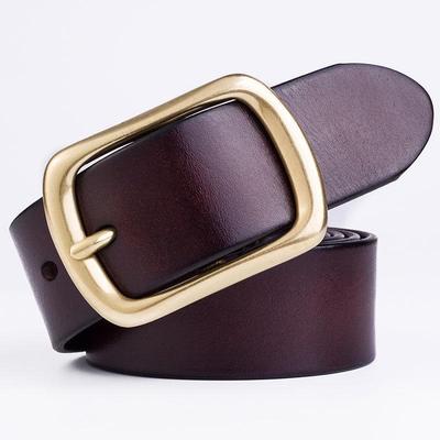 Men's Genuine Leather Pin Buckle Belt - Casual Pure Copper Cowhide Waist Accessory