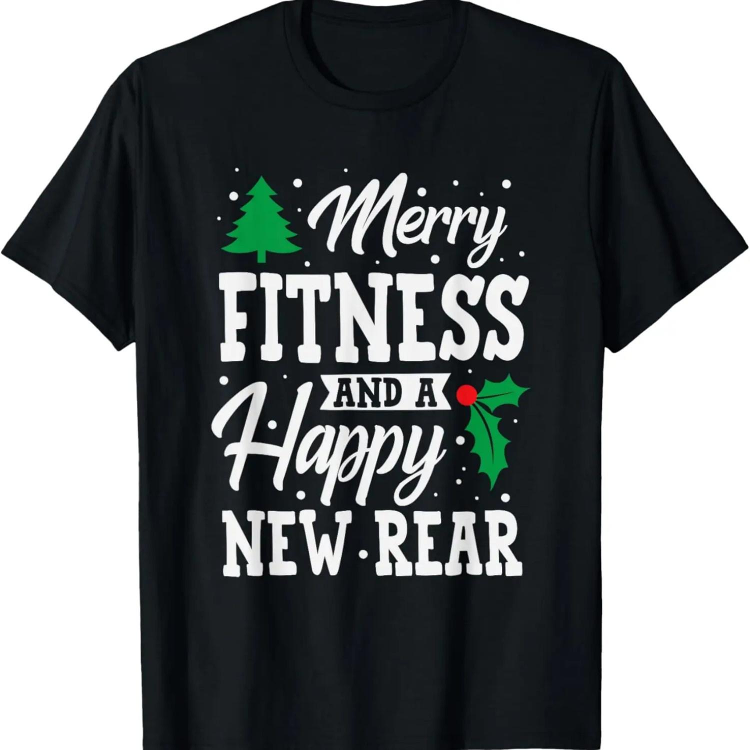 

Merry Fitness Happy New Rear Workout Christmas T-Shirt S чёрный