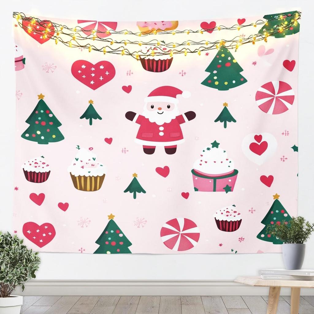 Merry Christmas Tapestry Santa Claus Wall Art for Living Room Bedroom Snowflake Wall Hanging Blanket Holiday Gift Home Decor