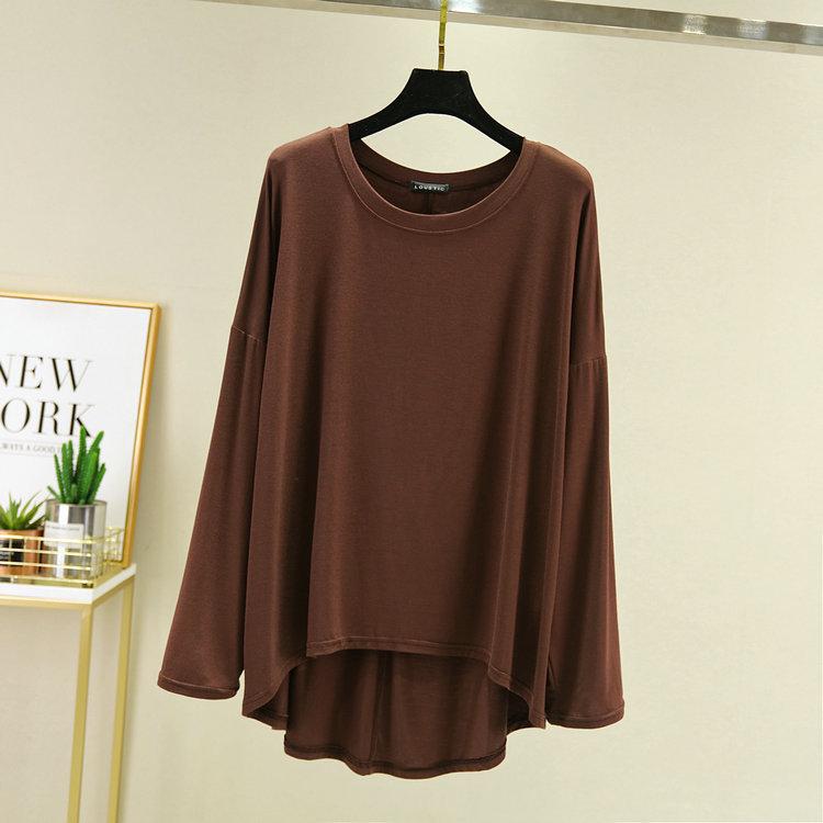 Women's Loose Crew Neck Long Sleeve Modal T Shirt Thin Solid Color Casual Spring Summer Outerwear Basic Layering Top Plus Size