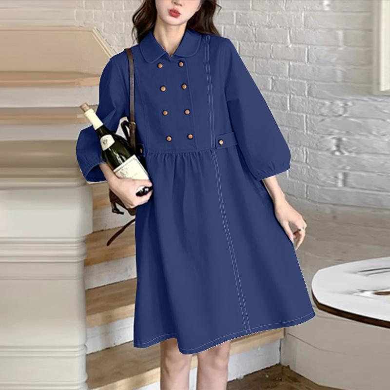 

ZANZEA Women Casual Doll Collar Loose Long Sleeve Spring Dress M