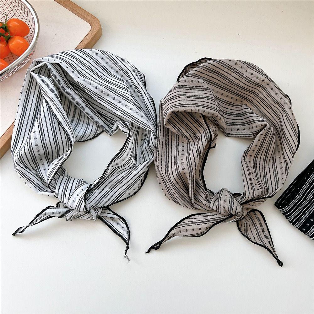 Stripe Print Snow Flower Scarves Sweet Cotton Linen Headscarf Bandanas Shawl Headband  Summer
