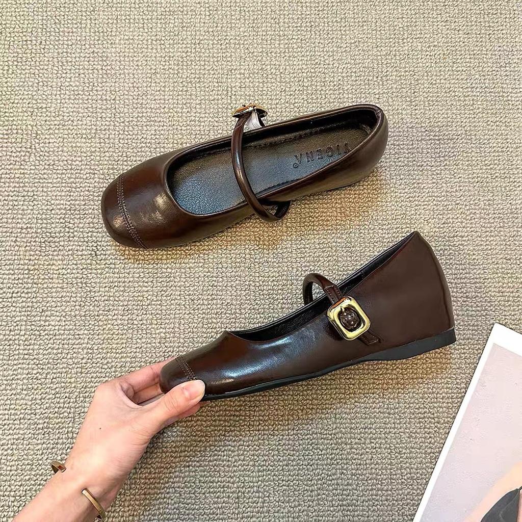 Korean version of versatile one-word belt single shoes casual women's shoes summer French retro Mary Jane shoes flat shoes small leather shoes