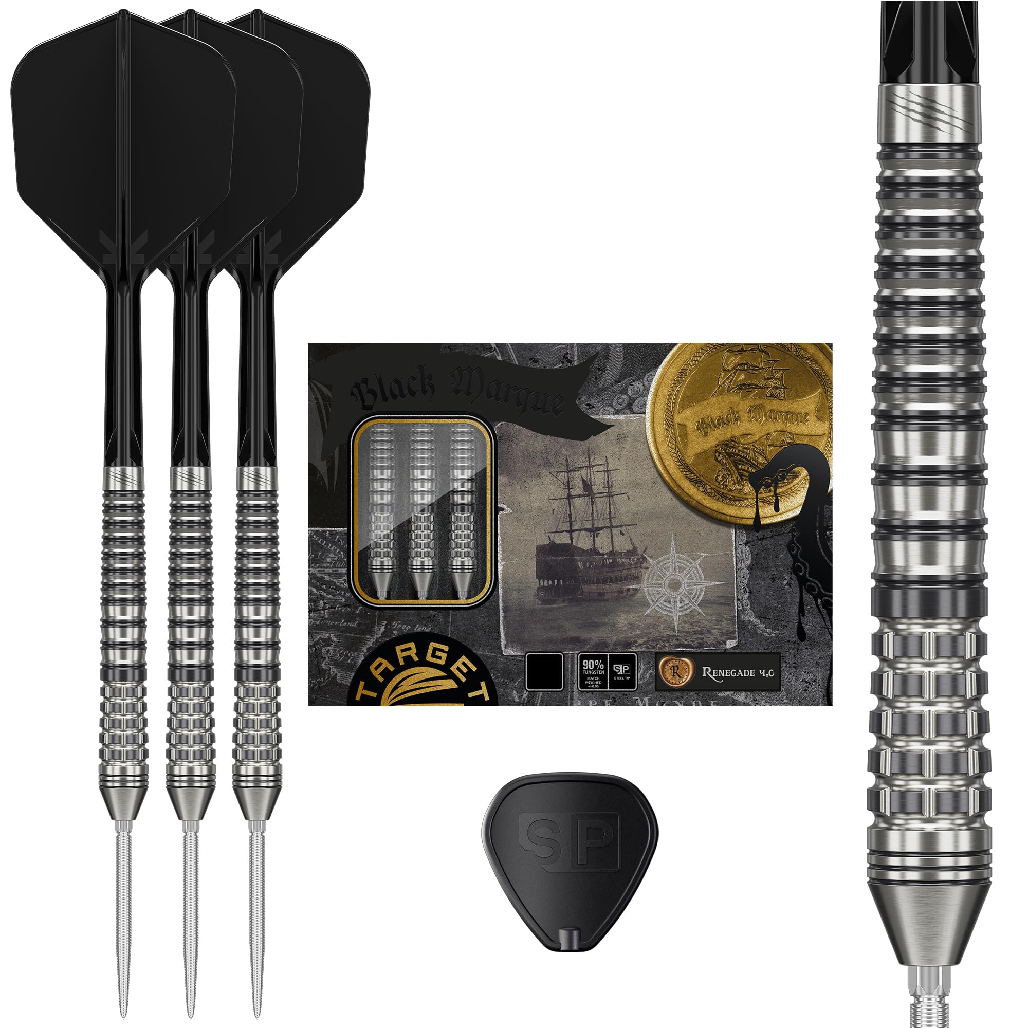 

Target Japan BLACK MARQUE RENEGADE Darts Set Tungsten Steel 25g 6 Shape Flights and Shafts with SWISS BLACK NANO POINT 30mm Shafts 4.0 (Kawashima чёрный