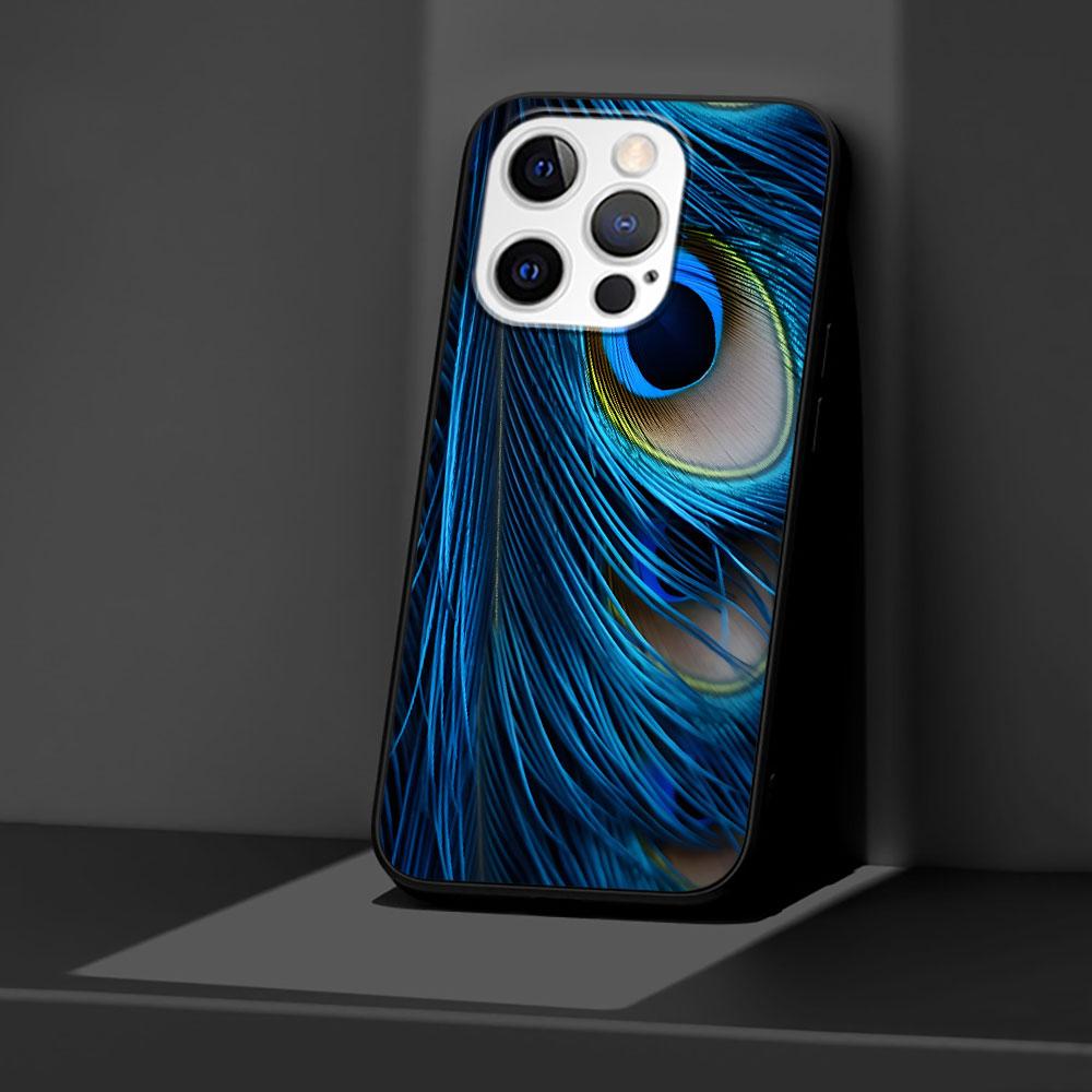 Peacock Feathers Case for Apple iPhone 14 11 7 SE 2020 8 X XS 13 12 Mini XR 15 Pro Max Silicone Black Soft Phone Cover