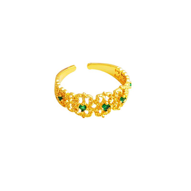 Copper-Plated Gold Retro Zircon Hollow Ring - Adjustable Index Finger Style T834