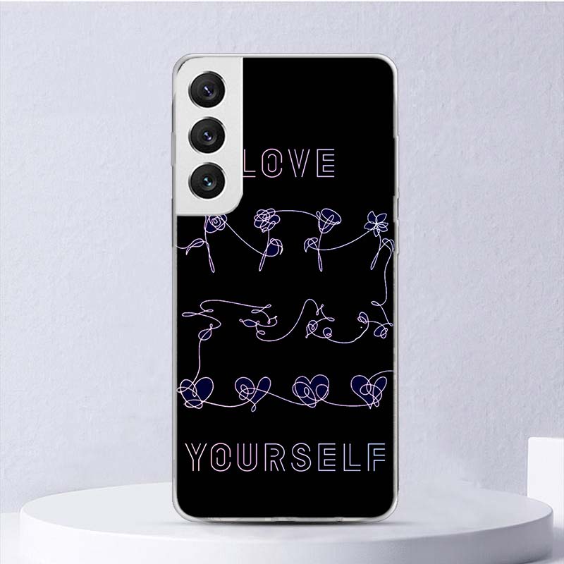 Love Yourself Flower Heart Line Kpop Soft Case For Samsung Galaxy S25 S24 S23 S22 Ultra Phone Cover S20 FE S21 Plus S25Ultra S24