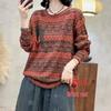 2025 Autumn Women's Long Sleeve Printed Knit Sweater with Single Pocket, Age-Reducing Style - 6810