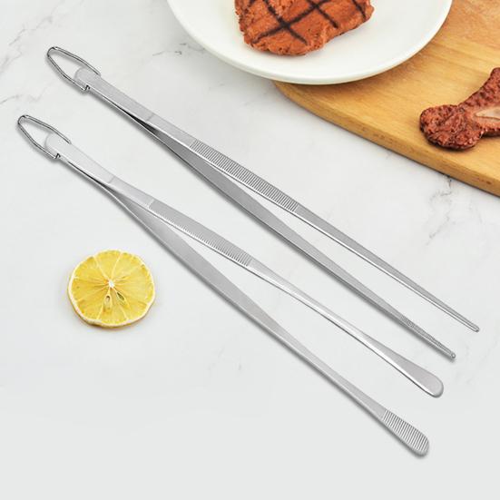 2Pcs Kitchen Cooking Tongs 12 Inch Food Clamp Stainless Steel Fine Tweezers with Serrated Tips for Chef Grill BBQ Pasta Salad