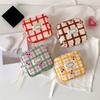 Cute Checkered Cosmetic Bag With Fruit Pattern Compact Size Interior Dividers Portable Makeup Organizer for Women