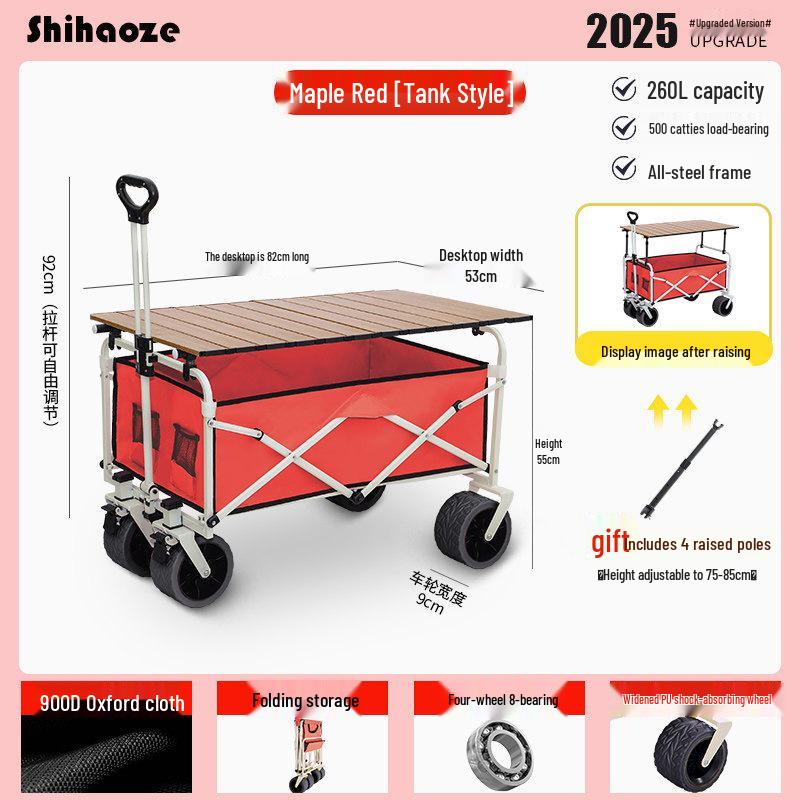 Pink Camper Van Portable Folding Cart for Packages and Picnic Camping