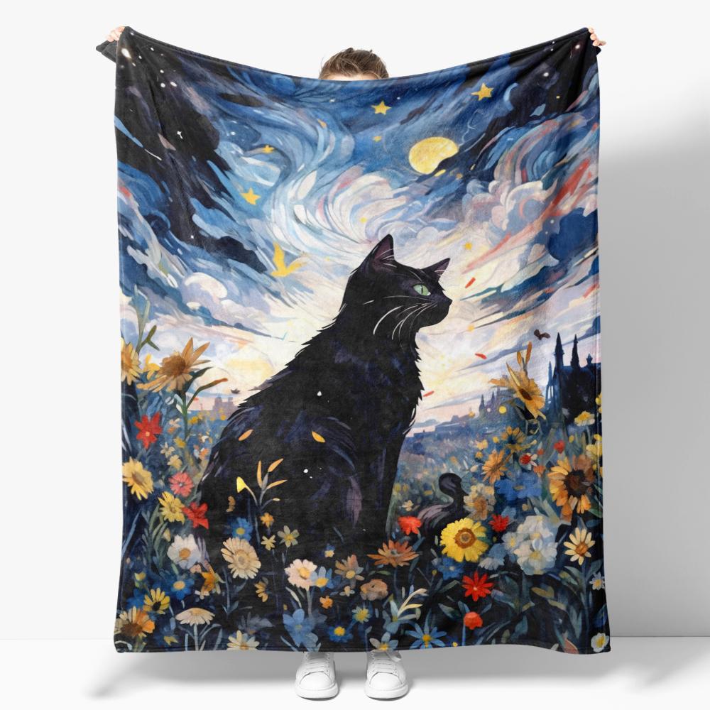 The Starry Night Throw Blanket Art Oil Painting Style Soft Cozy Blankets Soft Warm Flannel Blanket for Bed Room Home Sofa