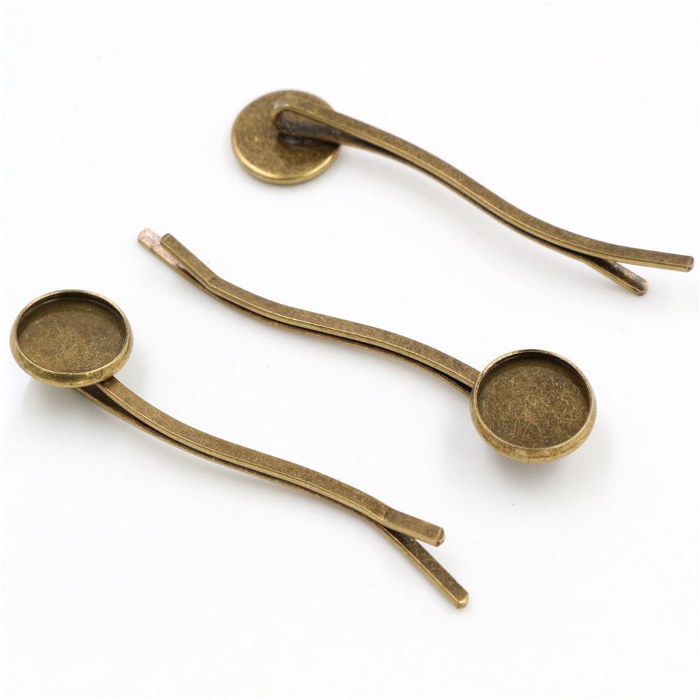 12mm 10pcs High Quality Bronze and Silver Plated Copper Material Hairpin Hair Clips Hairpin Base Setting Cabochon Cameo