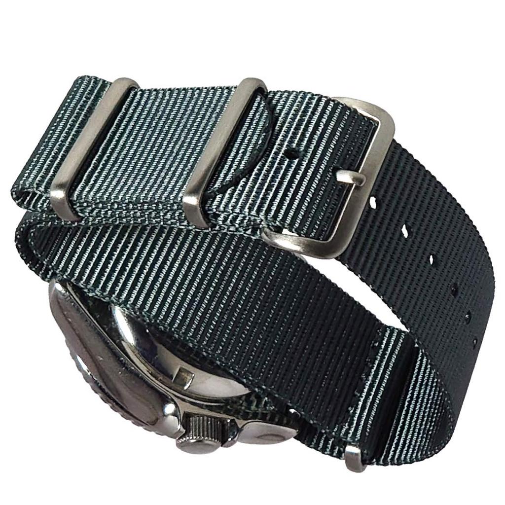 20mm NATO G10 Ballistic Nylon Watch Military Dark [time+] Strap, Band, Gray/Brushed