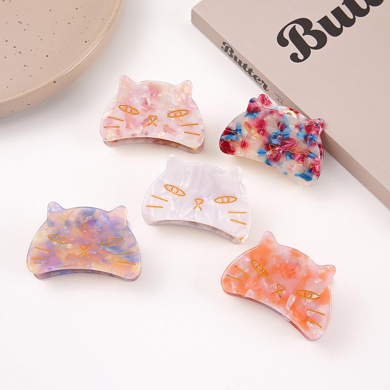 1Pcs Cute Sweet Hair Scratch Elegant Acetate Cat Grab Clip Metal Tooth Hairpin Ladies Back Of The Head Disc Hair Gripper
