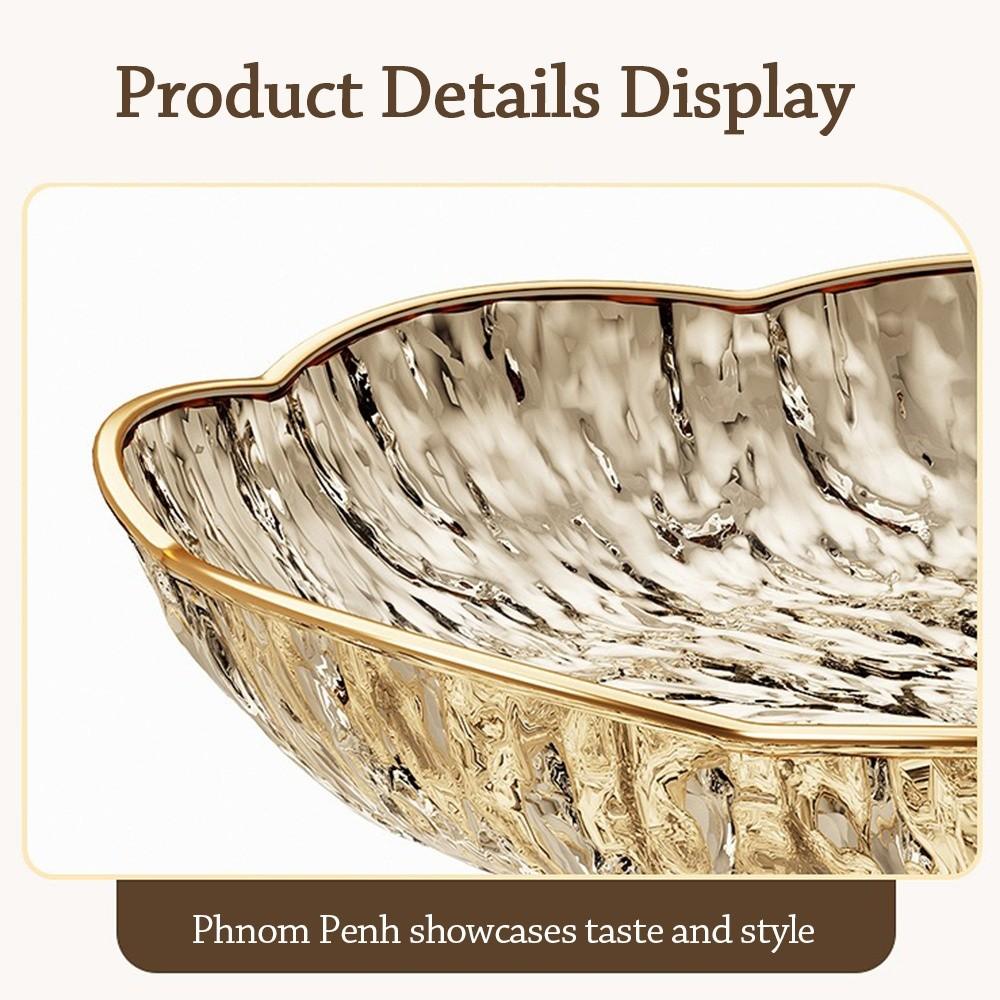 PET Glacier Fruit Bowl Gold-Trimmed Edge Thickened Shatterproof Snack Display Plate Large Capacity Glacier Texture