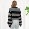 QICED Women's Fashion Casual Stripe Print Autumn Winter Long Sleeve V-Neck Loose Sweaters Coats