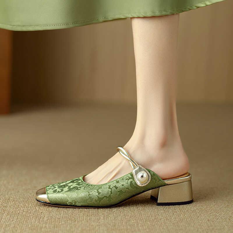 Fairy style bag head fashion leather sandals 2025 new summer French thick heel non-slip hollow national style women's slippers