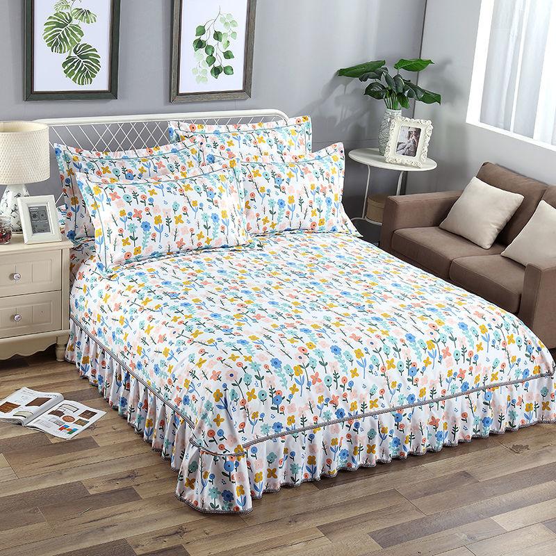 Комплект из 3 предметов, утолщенная юбка-кровать с принтом, мягкая шлифовальная пылезащитная юбка-кровать, покрывало размера King Queen с 2 наволочками