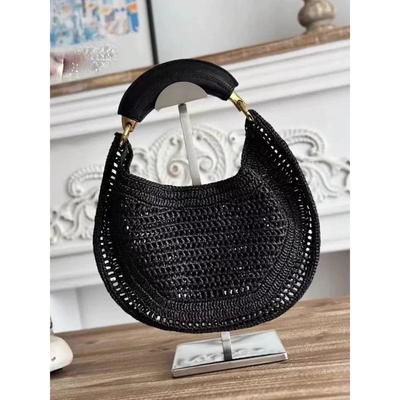 Women's Crescent Straw-Woven PU Leather Handbag - Fashionable Commuter Underarm Bag