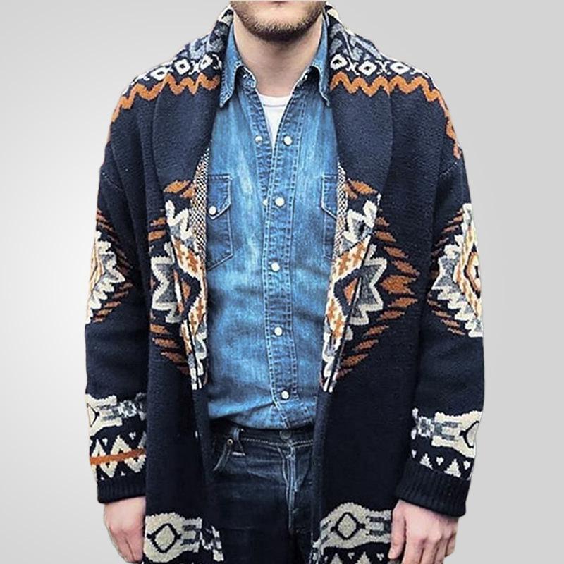 

Men s Casual Mid-Long Cardigan Sweaters Vintage Shawl Collar Long Sleeve Knit Button Down Cardigans Fall Winter Chunky Sweater Knitted Outwear for Men M темно-синий