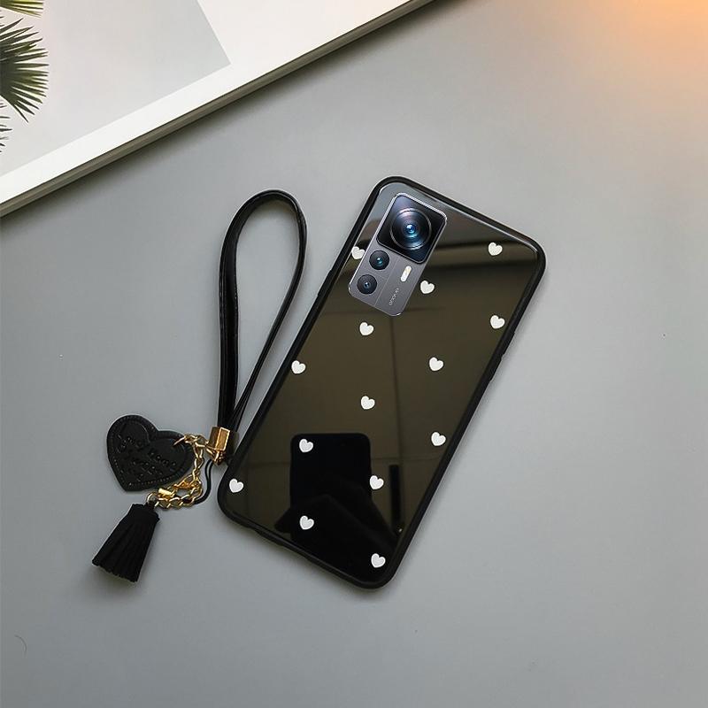 Case Tempered Phone For Glass Xiaomi 12t Pro 12s Ultra Love Heart Hard Shockproof Cover For Mi 12x 11t Pro 10t Lite 11i 10 Pro Wriststrap Cover Fundas