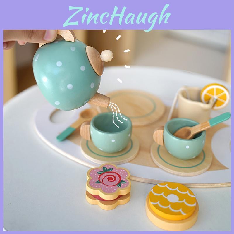 Kid Wooden Tea Set With Pretend Sweets Teapots For Early Education And Role Playing