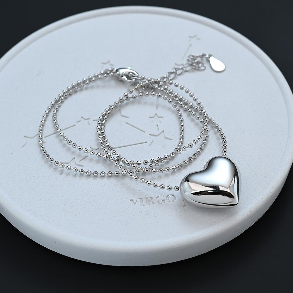 Premium Sense Light Luxury Autumn And Winter Temperament Smooth Love Necklace Heart-Shaped Round Bead Collarbone Chain Neck Chain Generation