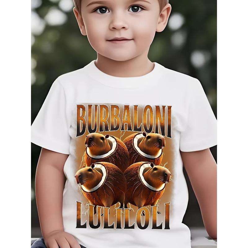 European sizes Summer Boys  Short Sleeve T-Shirt with Italian Brain Coral Animal BURBALONI LULILOLI Coconut Guinea Pig Cartoon Print Casual Top 110 белый