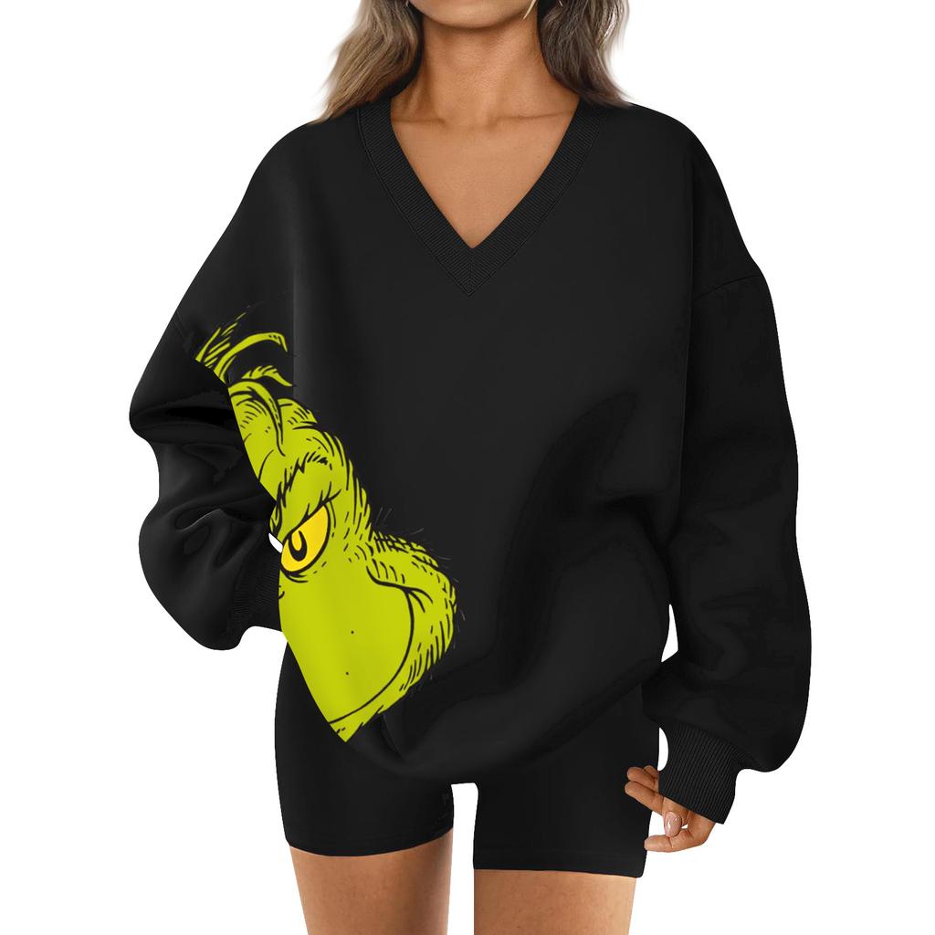 Women's Loose And Comfortable Letter V-neck Sportswear Long-sleeved Sweatshirt Daily Matching Clothes