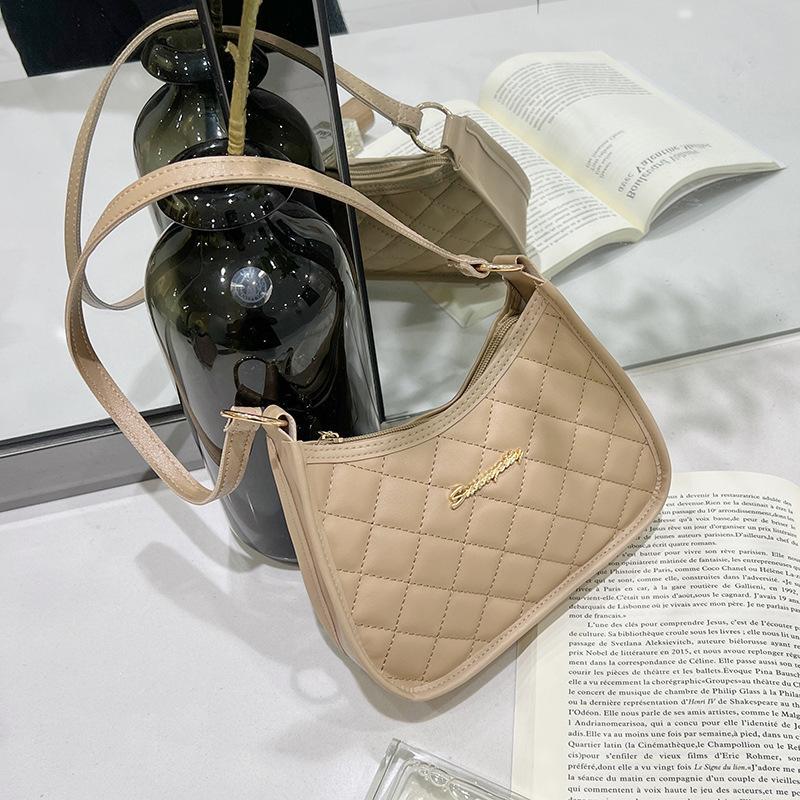 Quilted Pu Leather Hobo Bag Argyle Casual Underarm Bag Women Handbags For Daily Commute Shopping