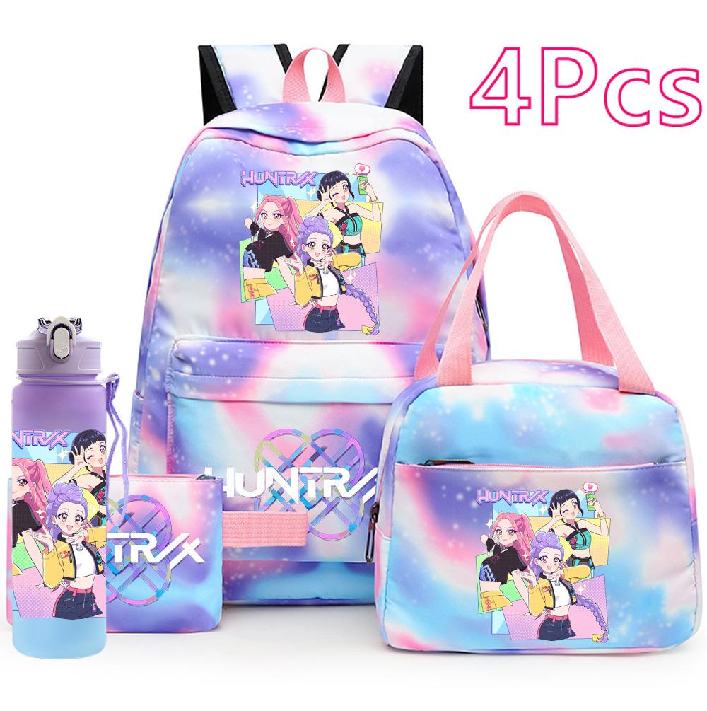 4Pcs/set Anime K-Pop Printed Backpack Handbag Pencil Case with 750Ml Water Bottler for Teenager Boy Girl Schoolbag Large Capacity Bookbag Mochila