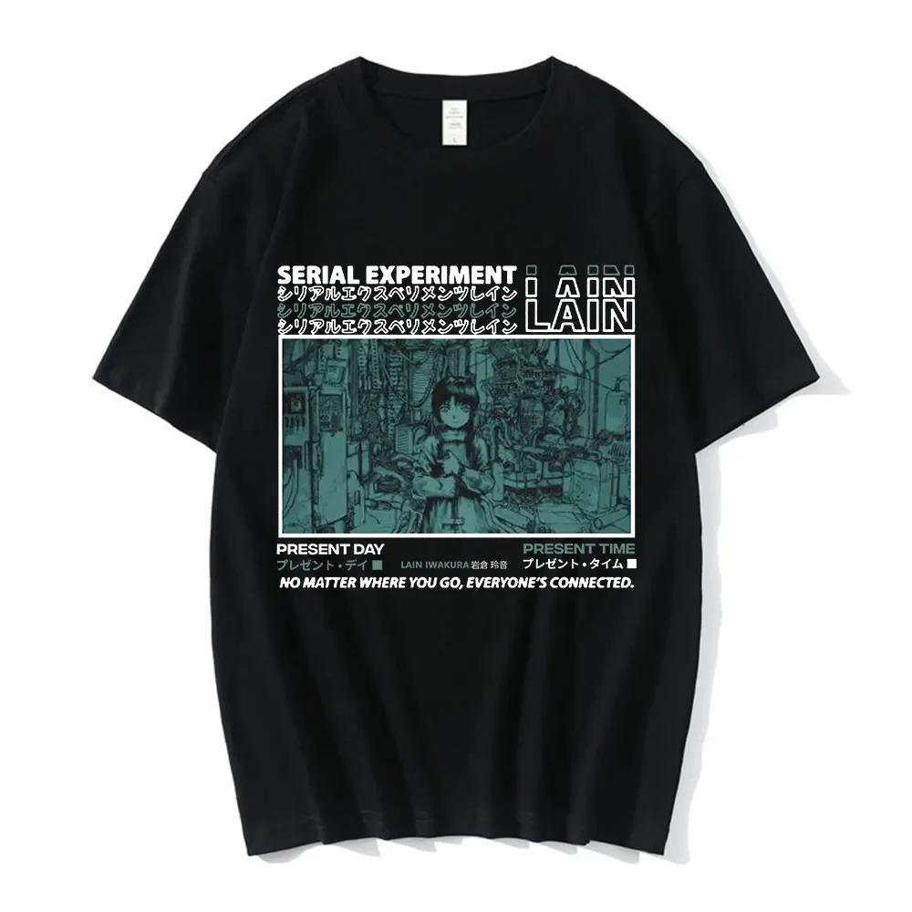 Serial Experiments Lain Gothic Manga Panels T-Shirt, Unisex Cyberpunk Anime Streetwear Tee, 100% Cotton Casual Short Sleeve Top